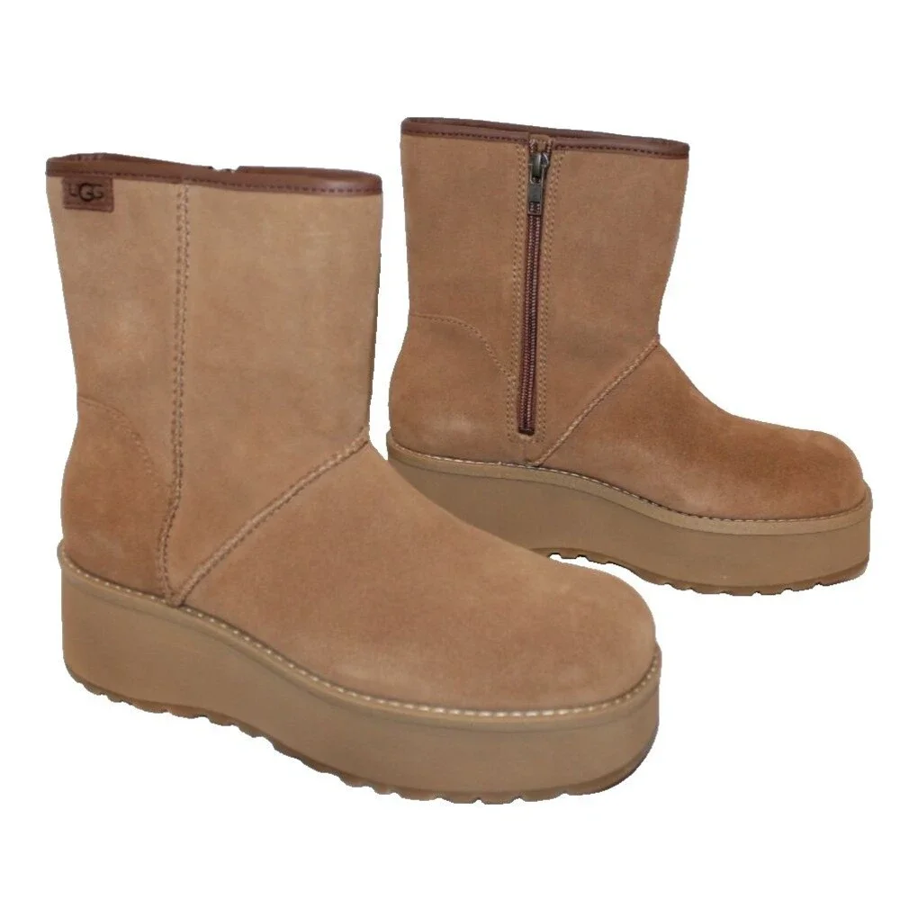 UGG CITYFUNC‎ MID CHESTNUT LEATHER WATERPROOF ZIP WOMEN'S BOOTS SIZE NIB